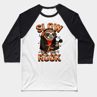 Funny Cute Kawaii Sloth Rocker Playing Guitar Slow Rock Cartoon Baseball T-Shirt